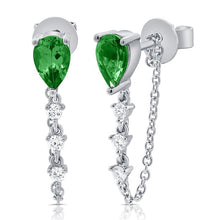 Load image into Gallery viewer, 14K Yellow Gold Emerald &amp; Diamond Chain Dangle Earrings
