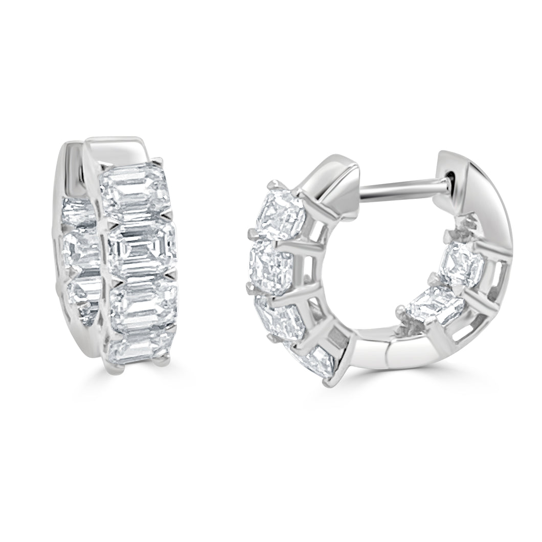 14K Gold Emerald Cut Diamond Inside Out Huggie Earrings