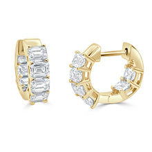 Load image into Gallery viewer, 14K Gold Emerald Cut Diamond Inside Out Huggie Earrings
