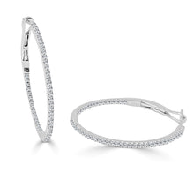 Load image into Gallery viewer, 14k Gold &amp; Diamond Skinny Hoop Earrings - 0.75&quot; Inches
