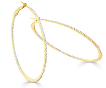 Load image into Gallery viewer, 14k Gold &amp; Diamond Round Skinny Hoop Earrings- 2&quot; Inches
