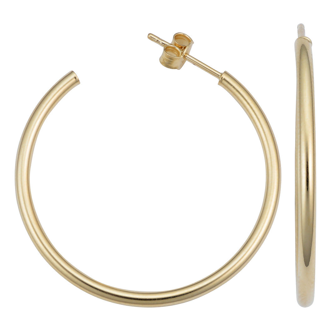 14K Yellow Gold Hoop Earrings 2x30mm