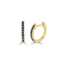 Load image into Gallery viewer, 14K Yellow Gold Sapphire Huggie Earring
