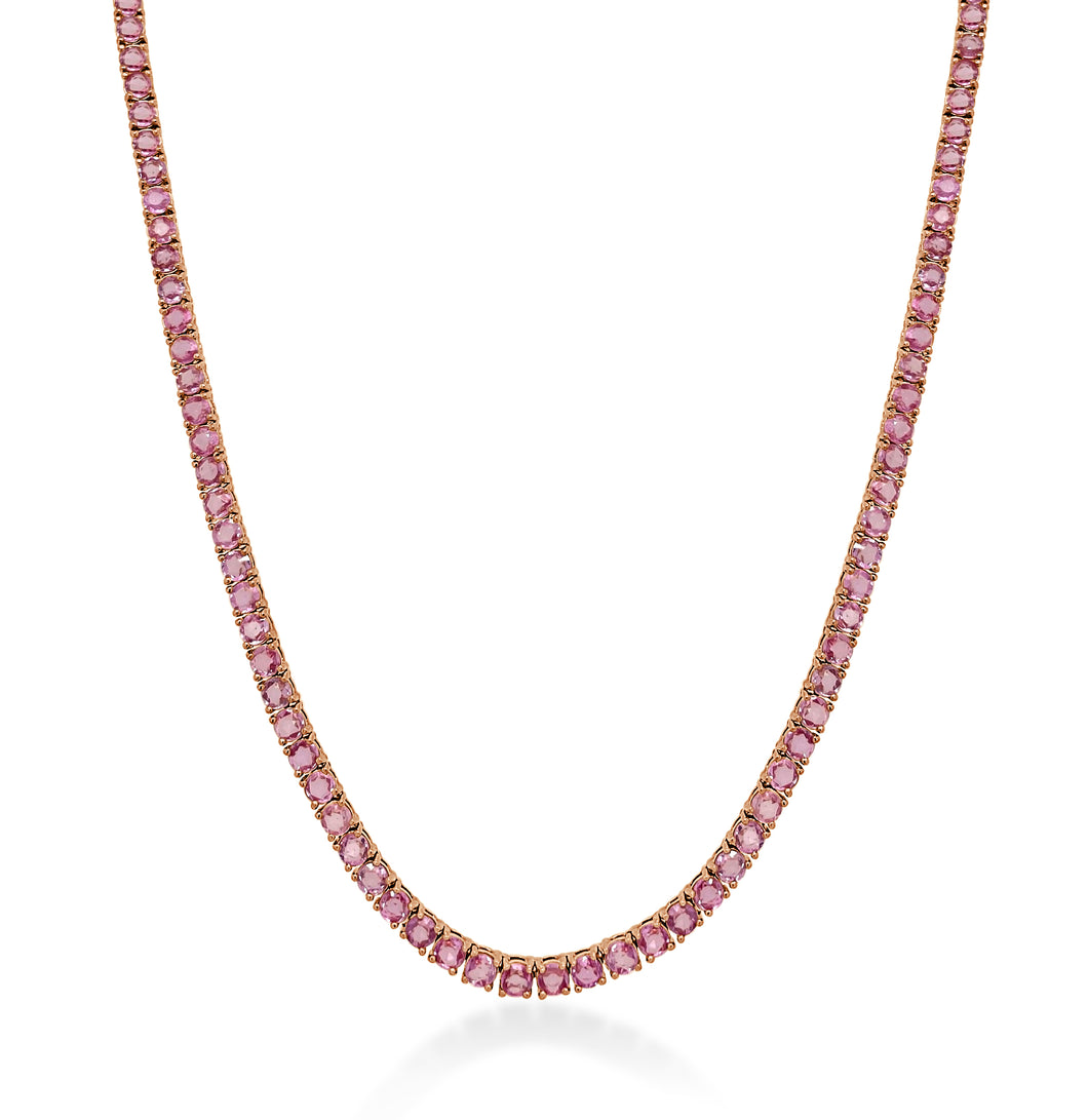 14K Rose Gold Pink Sapphire Tennis Necklace 17