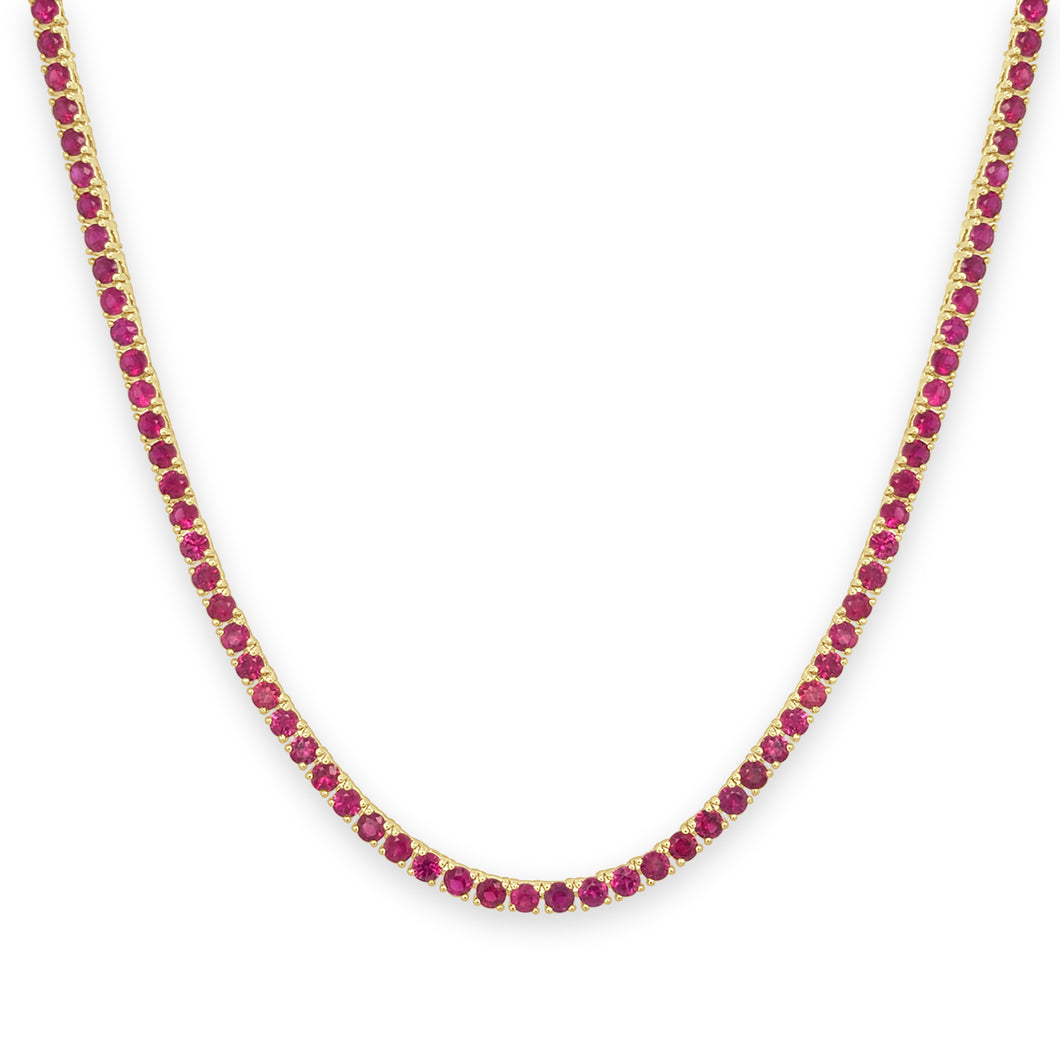 14K Yellow Gold Ruby Tennis Necklace 16