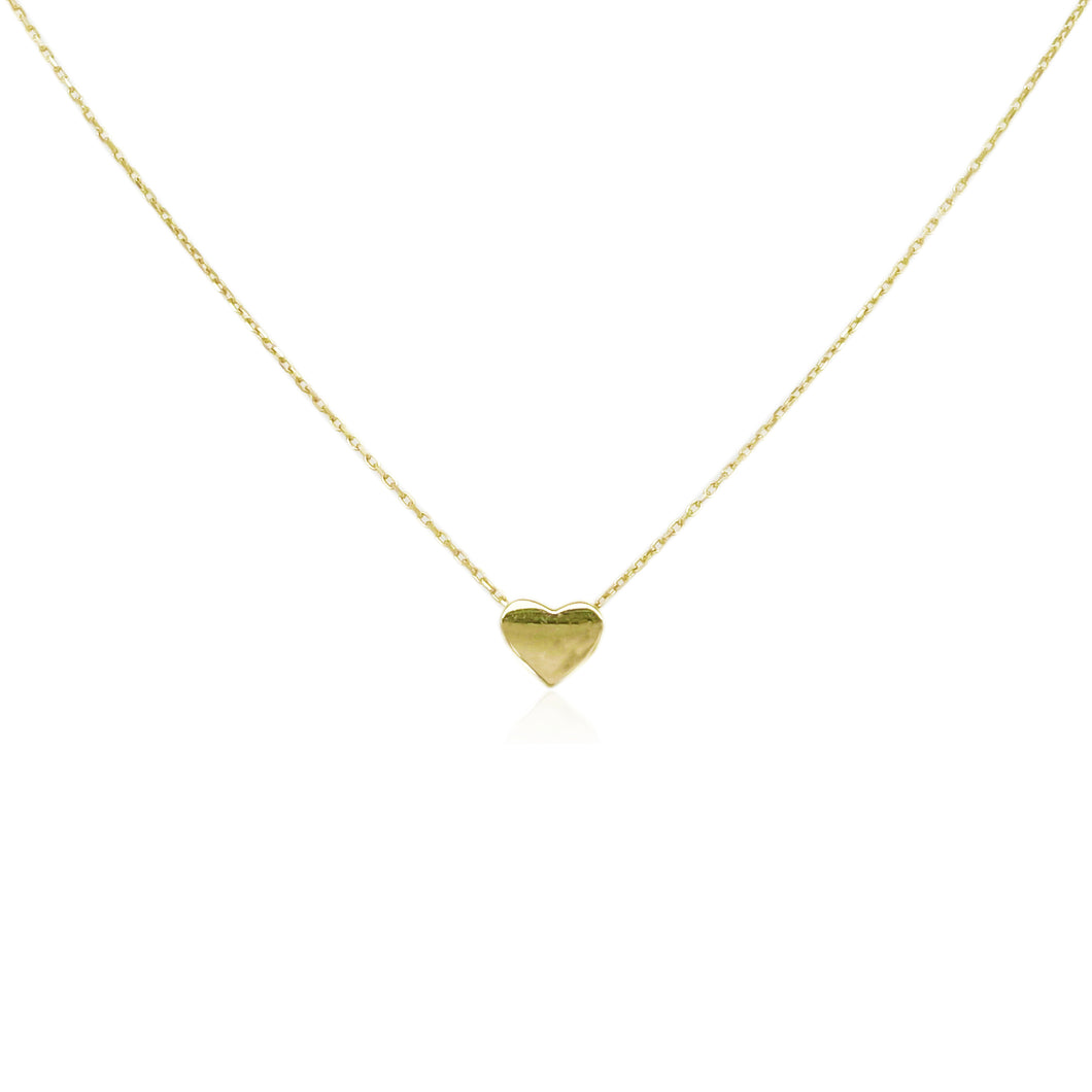 14K Yellow Gold Puff Heart Necklace 16-18