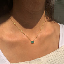 Load image into Gallery viewer, 14K Yellow Gold Emerald Cut Emerald Link Chain Necklace 16&quot; Inches
