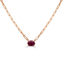 14K Yellow Gold Oval Ruby Link Chain Necklace 18