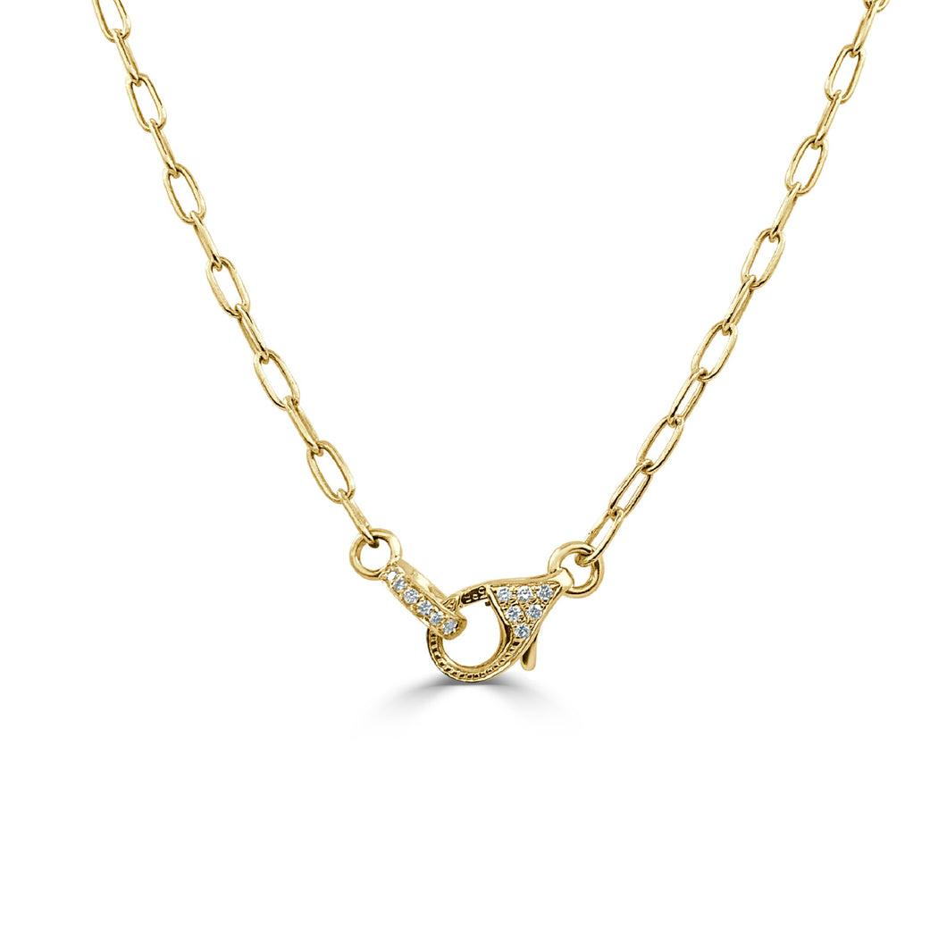 14K Yellow Gold Link Paperclip Chain w/ Diamond Lobster 16