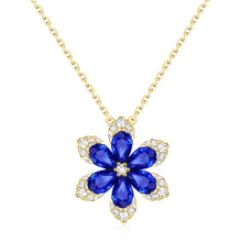 Load image into Gallery viewer, 14K Gold Sapphire &amp; Diamond Flower Pendant
