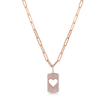 Load image into Gallery viewer, 14K Gold Diamond Open Heart Dog tag Necklace 18&quot;
