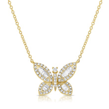 Load image into Gallery viewer, 14K Gold Diamond Baguette Butterfly Pendant
