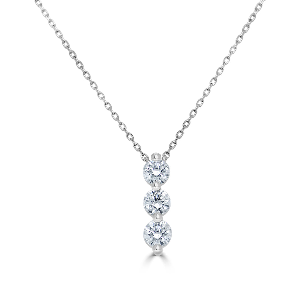 14K Gold Diamond 3-Stone Bar Necklace