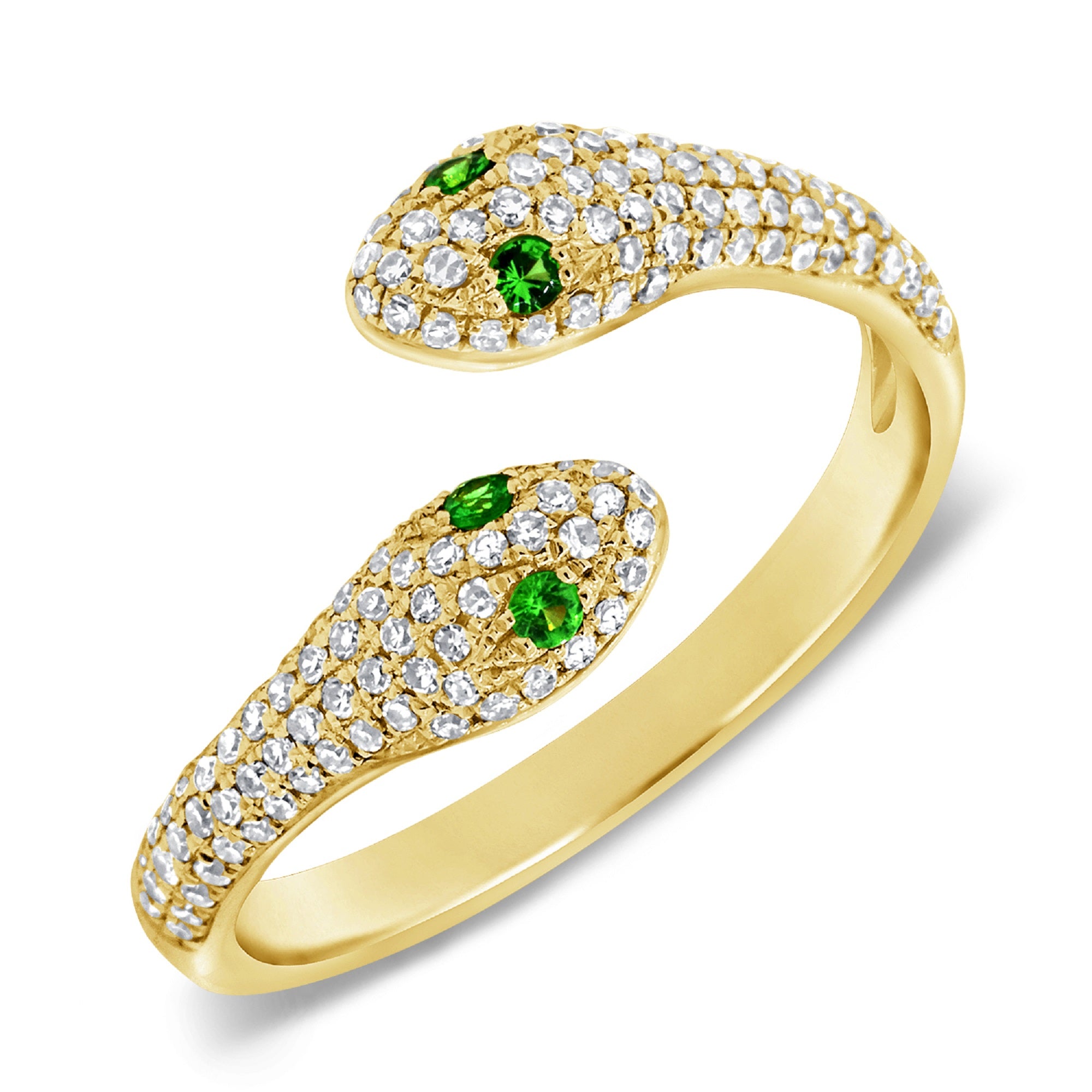14K Yellow Gold Tsavorite & Diamond Cross Over Snake Ring – LUXURY BY ...