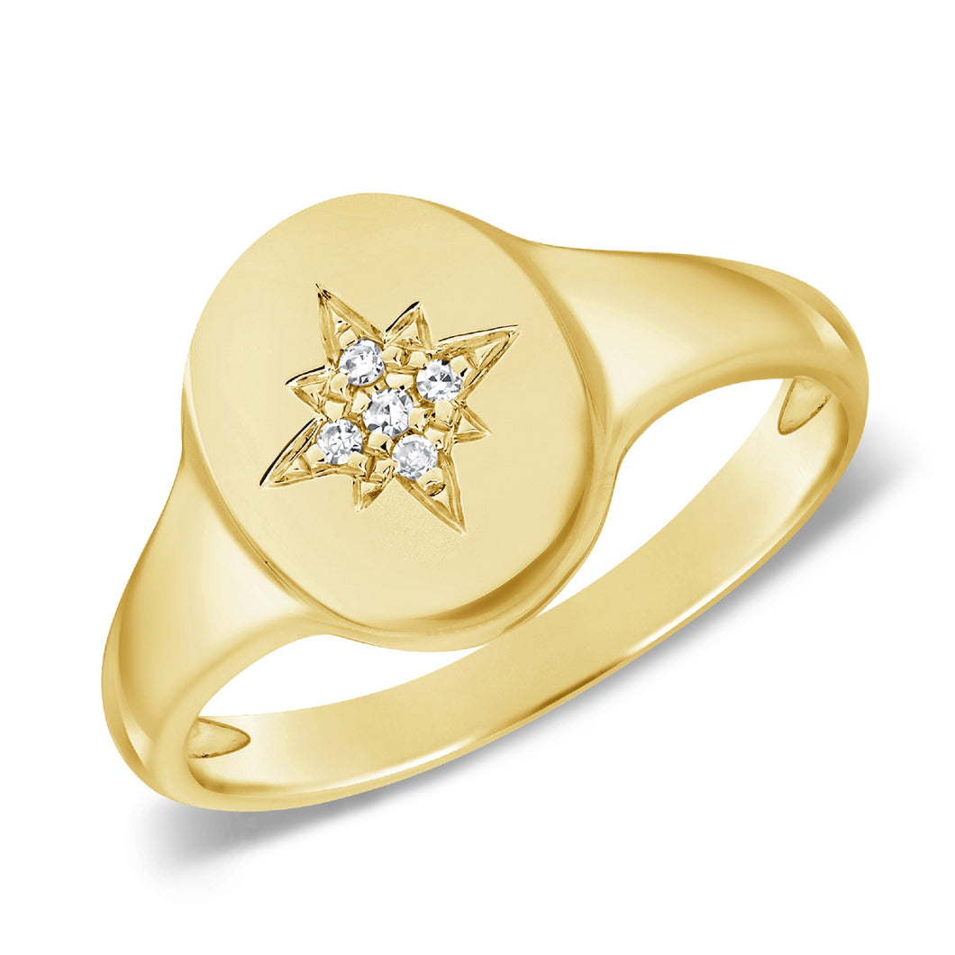 14K Gold Diamond Signet Ring