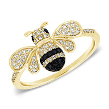 14K Gold Black & White Diamond Bumble Bee Ring