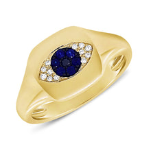 Load image into Gallery viewer, 14K Yellow Gold Sapphire &amp; Diamond Evil Eye Signet Ring
