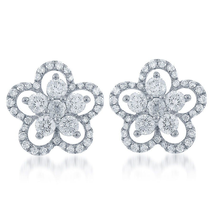 18K White Gold Diamond Flower Earrings