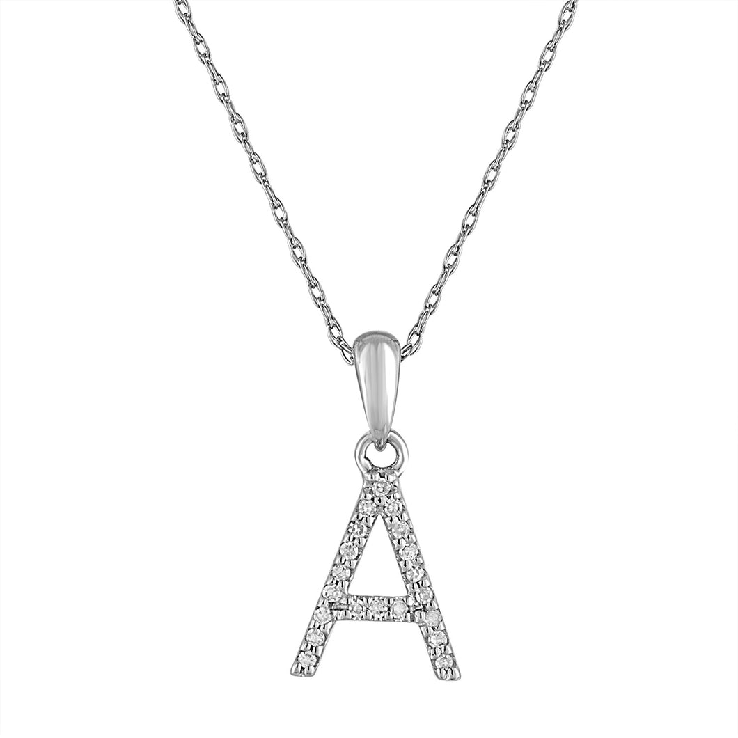 14k White Gold & Diamond Small A-Z Initial Necklace