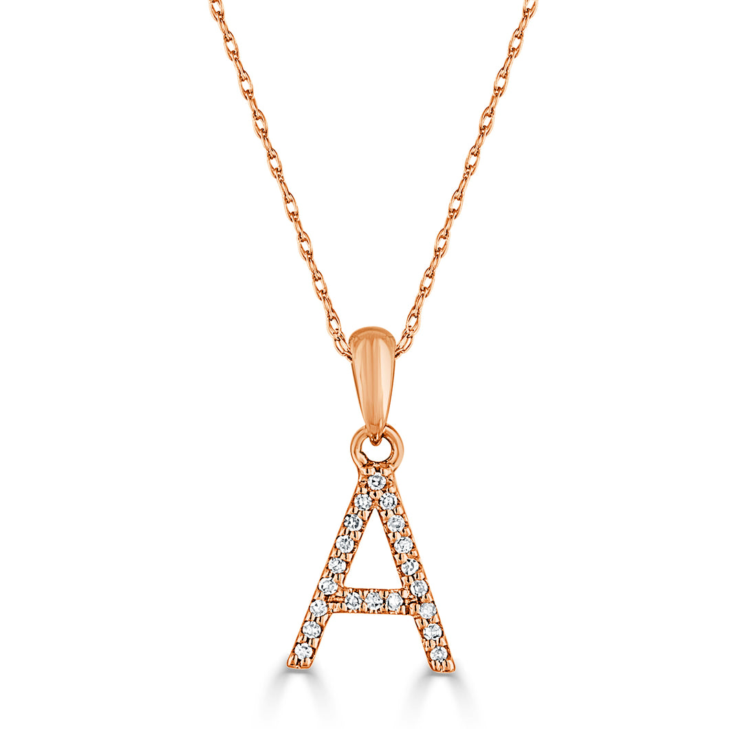 14k Rose Gold & Diamond Small A-Z Initial Necklace