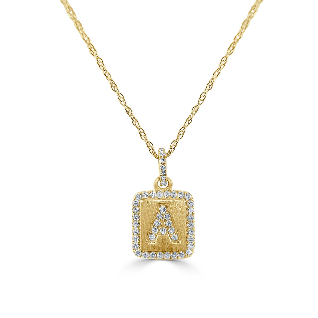 14K Gold Small Diamond Square Initial Pendant with Adjustable 16-18