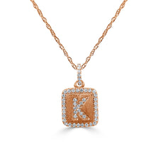 Load image into Gallery viewer, 14K Gold Small Diamond Square Initial Pendant with Adjustable 16-18&quot; Chain
