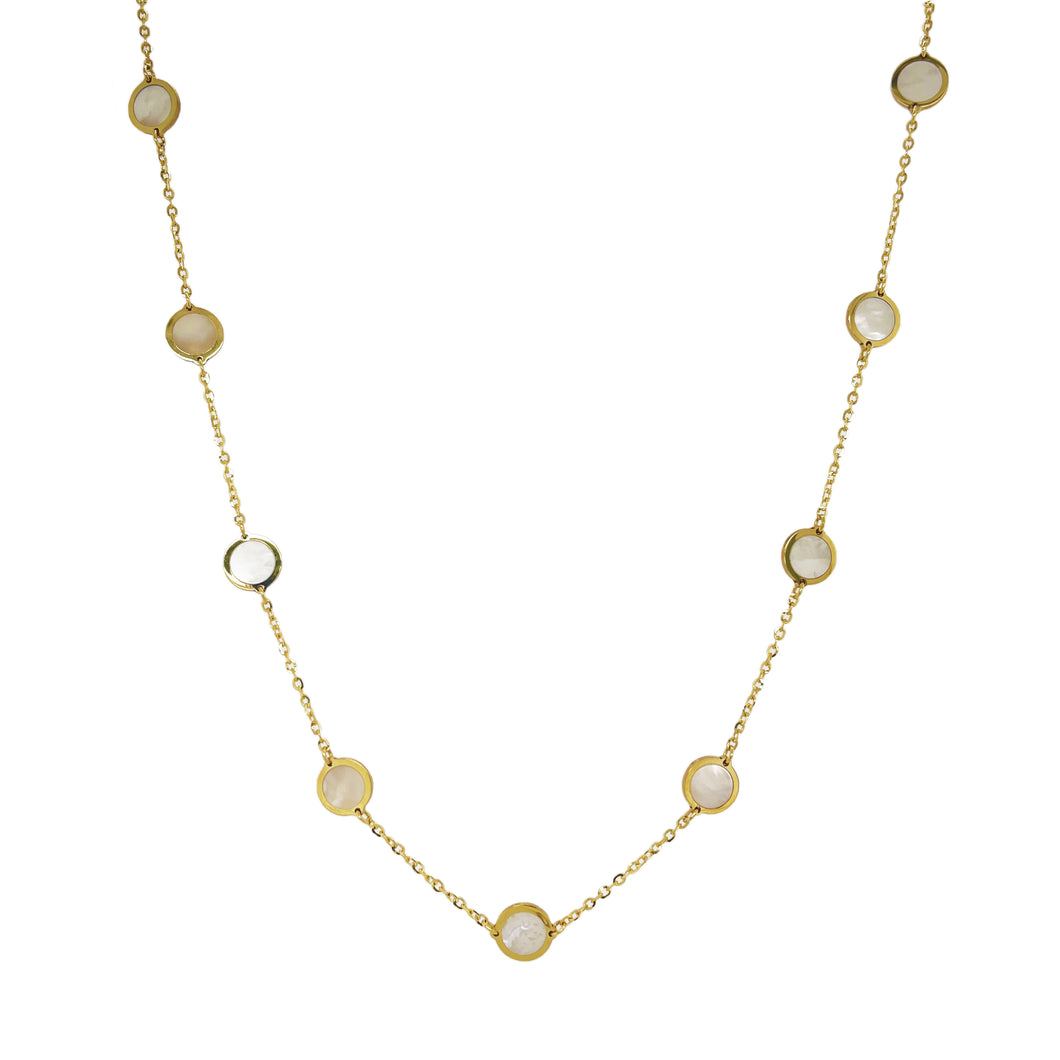 14K Yellow Gold Mother of Pearl Circle Necklace 16-18