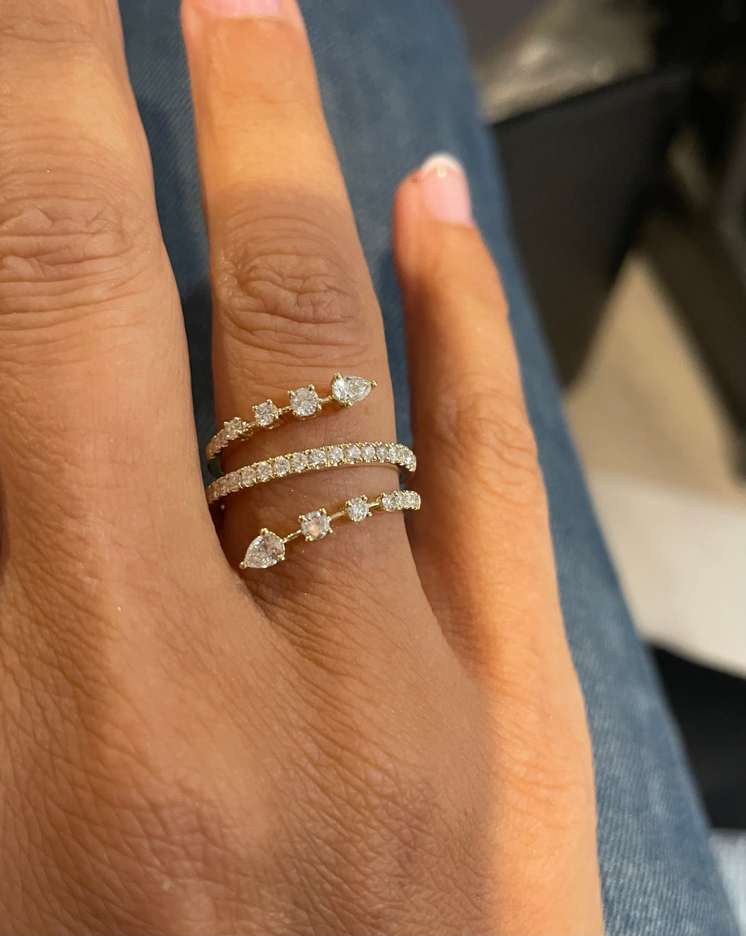 14K Gold Diamond Fancy Shape Crossover Ring