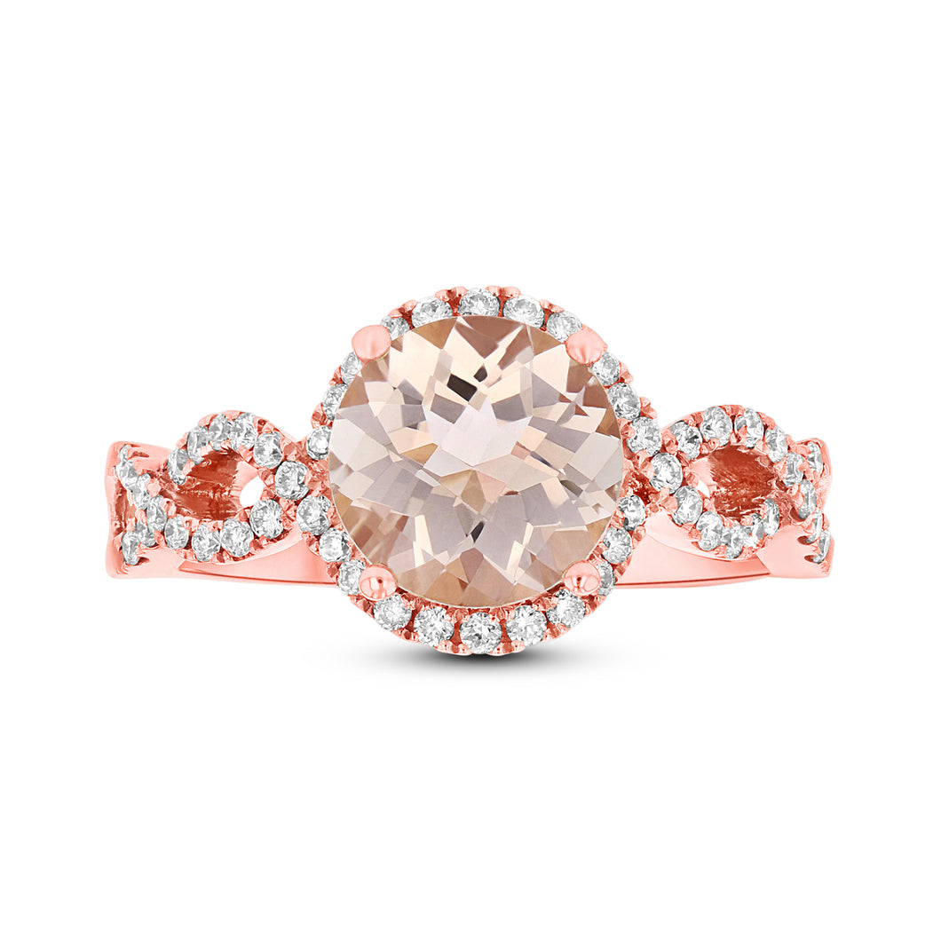 14K Rose Gold Morganite & Diamond Ring -Size 6.5