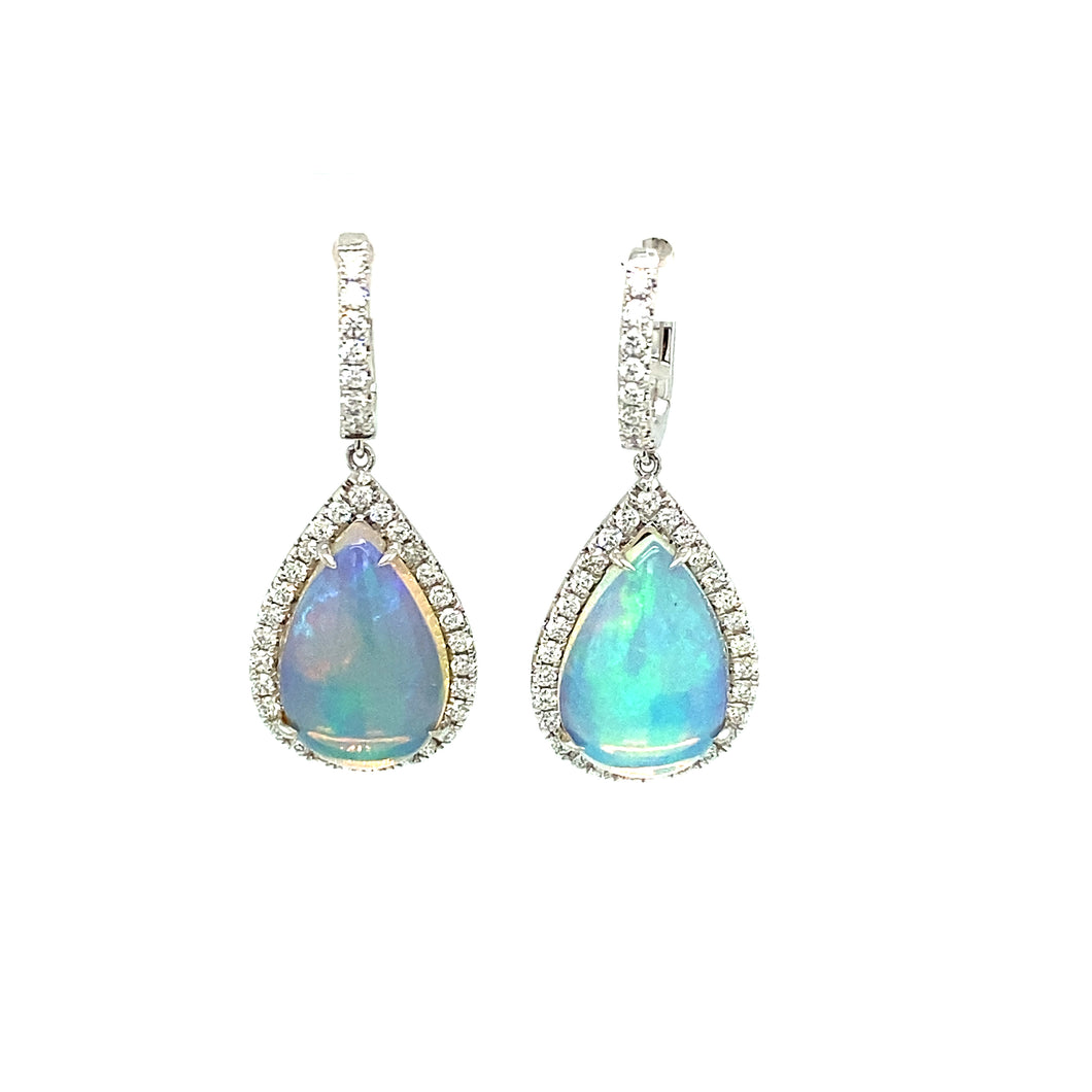 14K Gold Opal & Diamond Earrings
